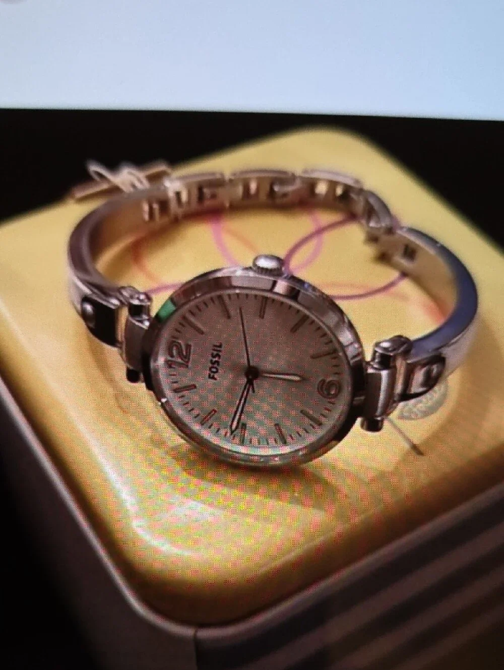 Fossil White Leather Strap Ladies Watch with Silver Case